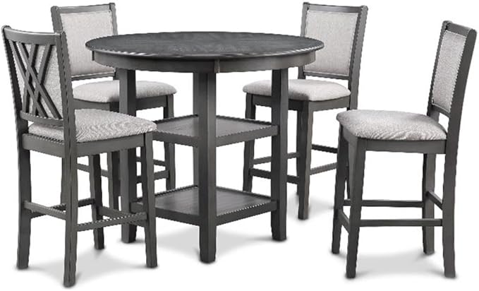 New Classic Furniture Amy 5-Piece Counter Dining Table Set, Gray