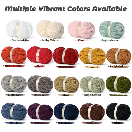 10 Pack Jumbo Chenille Yarn for Crocheting, #10 Super Bulky Baby Soft Yarn for Hand Knitting, 220 yds /70.5 oz Fluffy Chunky Knit Throw Blanket Yarn (Milky White) - color: Milky White