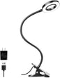 Woputne Desk Clip on Lamp for Reading Home Office, with 5V 2A Adapter, 10 Dimmable Brightness 3 Modes, Clamp Reading Light for Bed Headboard, Craft (Black)…