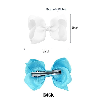 6 PCS 3" Grosgrain Ribbon Hair Bows - Alligator Clips for Toddlers in Solid Color (White)