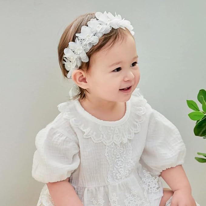 Lace Big Bow Baby Girls Headband Floral Hair Band Toddlers Newborn Infants Christening Baptism Party Hair Accessories for 0-36 Months Elastics Hairband (Style 5)