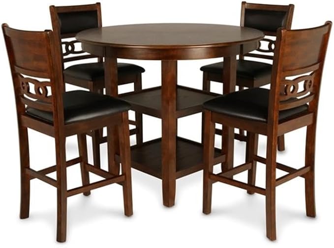 New Classic Furniture Gia 5-Piece Round Counter Height Set with 1 Dining Table and 4 Chairs, 42", Brown