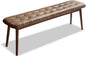 Upholstered Bench, 51.18 in Natural Oak Wood for Dining Table Bench for Living Room with Leather Cushion, End of Bed Footrest Stool Brown