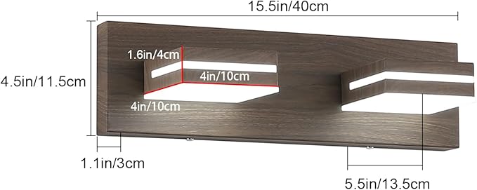 SineRise LED Modern Bathroom Vanity Light Fixtures (2-Light, 15.5-Inch, Dimmable), Brown Wood Painted Modern Acrylic Bathroom Wall Lighting Fixtures Over Mirror (Cool White 6000K)