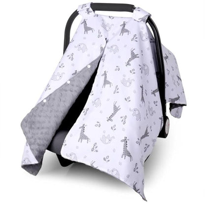 Metplus 2 in 1 Baby Car Seat Cover, Car Seat Canopy for Babies, Mom Nursing Cover, Minky Baby Carrier Covers, Newborn Boy Girl Shower Gift, Elephant Giraffe