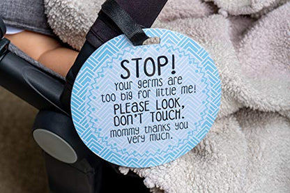 Three Little Tots Two Pack - No Kissing and Blue Mommy No Touching Baby Car Seat and Stroller Signs - CPSIA Safety Tested