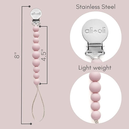 Ali+Oli Silicone Pacifier Clip for Baby (Pink) 100% Food-Grade BPA Free Newborn Pacifier Holder Infant Binky Clip for Baby Boy or Girl