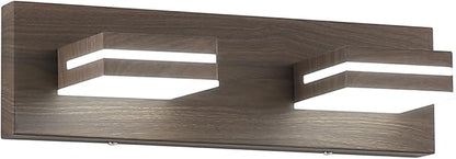 SineRise LED Modern Bathroom Vanity Light Fixtures (2-Light, 15.5-Inch, Dimmable), Brown Wood Painted Modern Acrylic Bathroom Wall Lighting Fixtures Over Mirror (Cool White 6000K)
