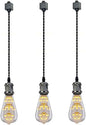 Kiven 3-Lights H System Track Mini Pendant, Pearl Black Finish Lamp Holder Fitting Track Light Kit, Rose Pendant Braided Fabric Flex Cord Length 35.43 in,TB0123-90CM
