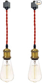 Kiven Set of 2 H Type Track Lighting Mini Pendant Brass Finish with 7 inch Red Twisted Cord and a Black H-Type Track Connection