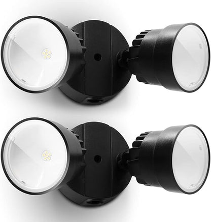 LUTEC 2 Packs P6221B 2000 Lumen 18 Watt 28 LED Dual-Head Flood Light Outdoor, Waterproof Exterior Security Wall Light for Patio, Garden,Yard-Black