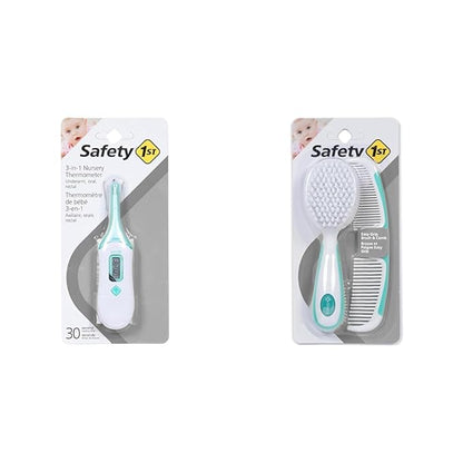 Safety 1st 3-in-1 Nursery Thermometer, Analog & Easy Grip Brush and Comb, Colors May Vary