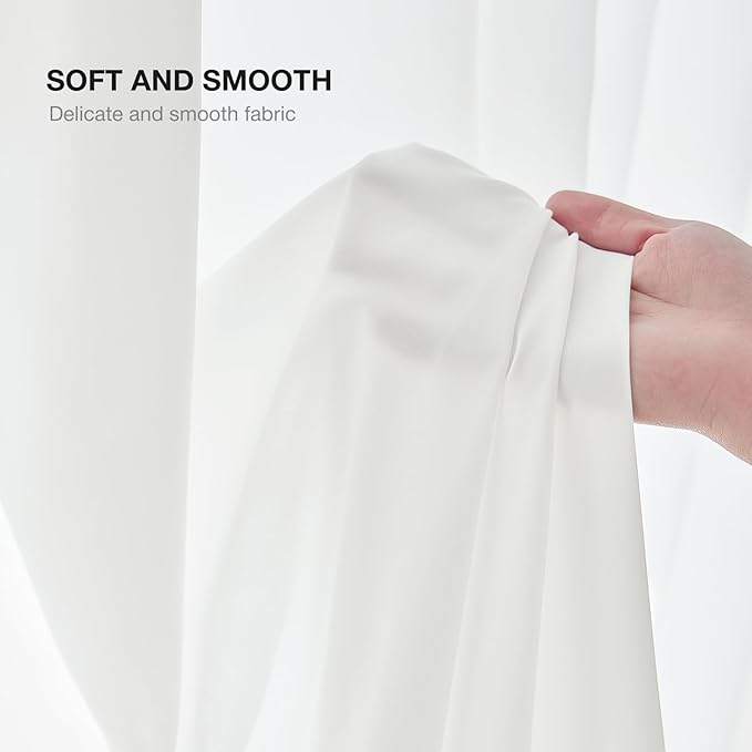 Anmao Non-See-Through Off White Privacy Semi Sheer Curtains for Living Room 80 Inch Length 2 Panels Set, Light Filtering That Let Light in Rod Pocket Window Drapes for Bedroom, 52W x 80L, Ivory White