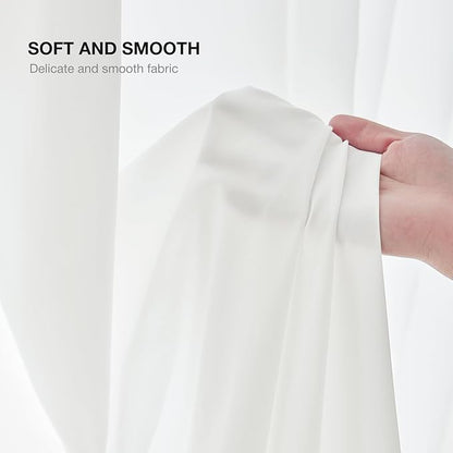 Anmao Non-See-Through Off White Privacy Semi Sheer Curtains for Living Room 80 Inch Length 2 Panels Set, Light Filtering That Let Light in Rod Pocket Window Drapes for Bedroom, 52W x 80L, Ivory White