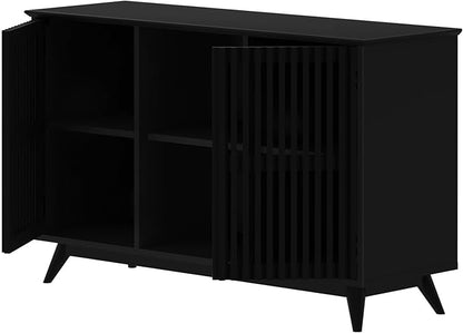 Plank+Beam Mid-Century Modern Wood TV Stand, Solid Wood Entertainment Console with Storage, 49" L x 16" W x 30" H, Black