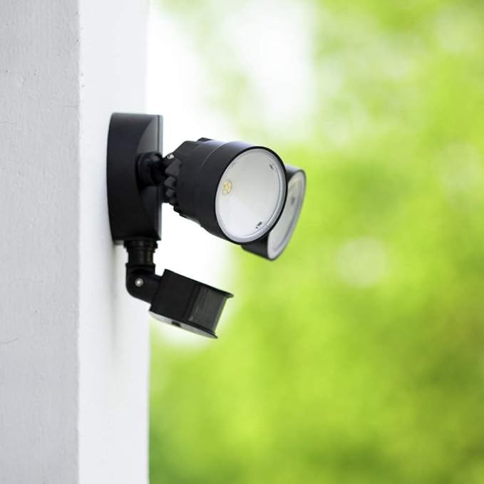 LUTEC Shrimp P6221B-PIR24 2000 Lumen 18 Watt 26 LED Motion Activated Integrated Dual-Head Floodlight Outdoor, IP54 Waterproof Exterior Security Wall Light for Patio, Garden, Yard-Black, 2 Pack
