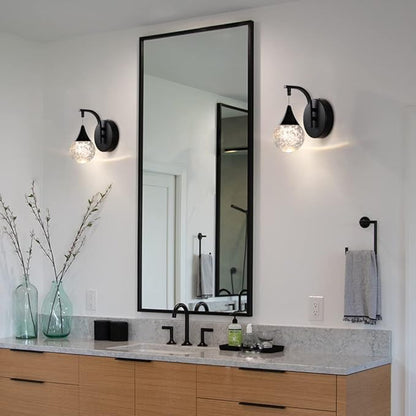 Sedelan Modern Crystal Bubble Wall Sconce, 5W Dimmable LED Wall Light Fixture, 3300K Warm White Indoor Wall Lighting, Matte Black for Bedroom Bedside Living Room Bathroom Hallway