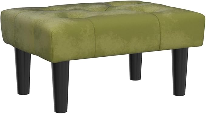 HOUCHICS Small Footstool Ottoman,Velvet Soft Footrest Ottoman with Wood Legs,Sofa Footrest Extra Seating for Living Room Entryway Office(Green 1PACK)