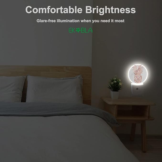 EKOBLA Pink Pineapple Plug-in Night Light, Fruit & Gray Marble LED Nightlight with Auto Sensor for Bedroom & Bathroom
