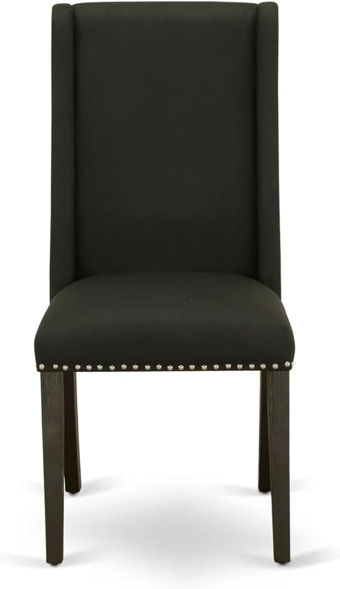 East West Furniture V677FL624-5 5 Piece Dining Set Includes a Rectangle Dining Room Table with V-Legs and 4 Black Linen Fabric Upholstered Parson Chairs, 40x72 Inch, Multi-Color