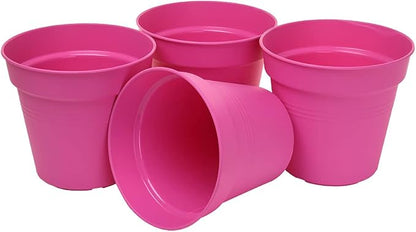 Mintra Home Garden Pots 4pk - Flowers, Herbs, Plants, Indoor, Outdoor, Colorful, Wholesale, Bulk (Fuchsia, 15cm Diameter (5.9in))