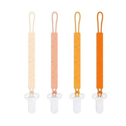 One Piece Design Silicone Pacifier Clip Holder for Baby Boys and Girls,Pack of 4 Flexible Paci Leash,Binky Clips,Newborn Essentials (Flowers & Leaves, Yellow)