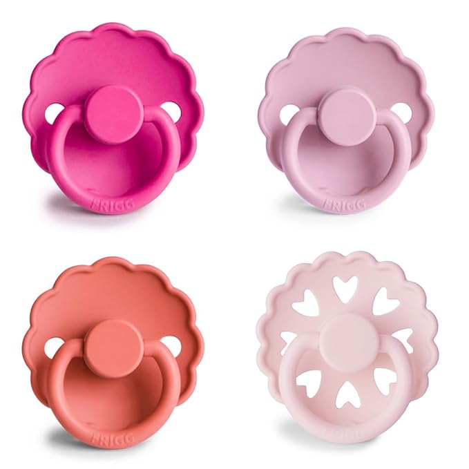 FRIGG SilkySoft Silicone Baby Pacifier 4-Pack Rosy Romance | Made in Denmark | BPA-Free (0-6 Months)