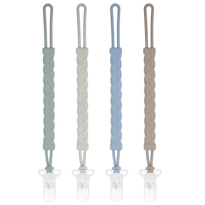 Stylish Silicone Pacifier Clips, 4-Pack Pacifier Holder with Flexible Woven Rope Design, 100% Food Grade Silicone, Easter Safe Essentials for Newborns Baby Boys and Girls