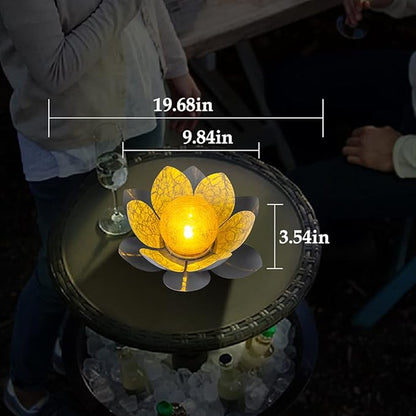 Huaxu Solar Lights Outdoor Garden Decor , Amber Crackle Globe Glass Lotus Decoration,Waterproof Gray Metal Flower Light for Patio,Lawn,Walkway,Tabletop,Ground