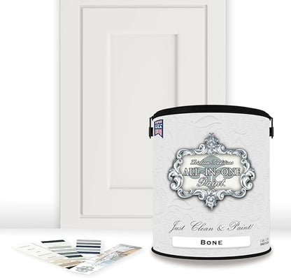 ALL-IN-ONE Paint, Durable cabinet and furniture paint. Built in primer and top coat, no sanding needed. Includes our 30 featured color card - Bone (off white), Gallon