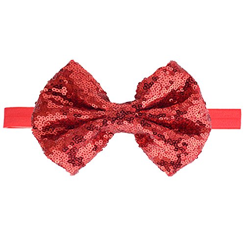 BHC03 Baby Christmas Sequins Headband - Red & Green Glitter Sequins Bow for Christmas Hair Band