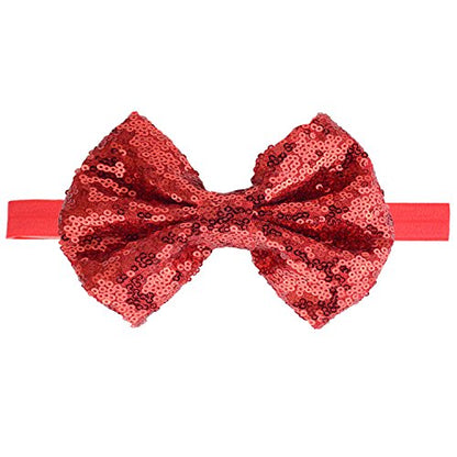 Baby Christmas Sequins Headband Bow Red Green Glitter Sequins Bow Christmas Hair Band Bow BHC03 (Red Set)