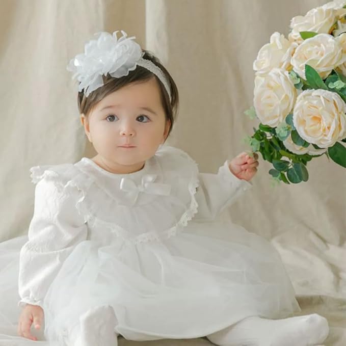 Lace Big Bow Baby Girls Headband Floral Hair Band Toddlers Newborn Infants Christening Baptism Party Hair Accessories for 0-36 Months Elastics Hairband (Style 3)