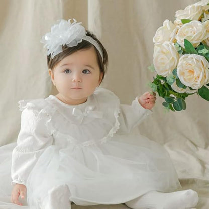 Lace Big Bow Baby Girls Headband Floral Hair Band Toddlers Newborn Infants Christening Baptism Party Hair Accessories for 0-36 Months Elastics Hairband (Style 3)