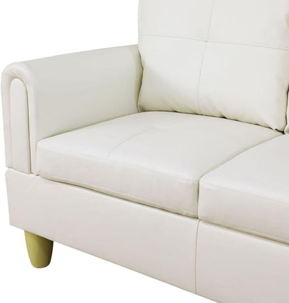 White L-Shaped 3-Piece Faux Leather Sofa with Storage Ottoman Set, Sectional Couch Sofa Set for Living Room, Office, Small Space