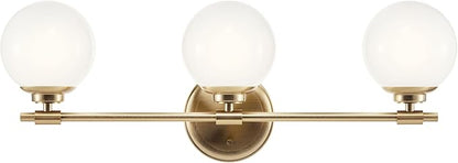 Kichler Benno 3-Light Bathroom Vanity Light Fixture, Modern Wall Mount with Opal Glass in Champagne Bronze, for Bathroom or Powder Room (8.75" x 24.5"), 55172CPZ