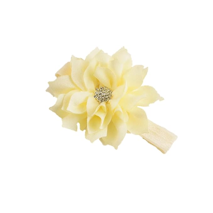 Ivory+Yellow Girl Baby Flower Headbands Rhinestone Flower Princess.(FD83) (Ivory+Yellow)