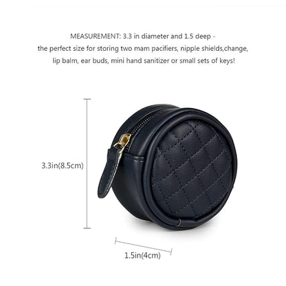 MOMIGO Pacifier Case Bag - Leather Pacifier Holder with Clip for Diaper Bag Stroller Purse Charm, Holds 2 Pacifiers Outdoor Travel (Dark Blue)