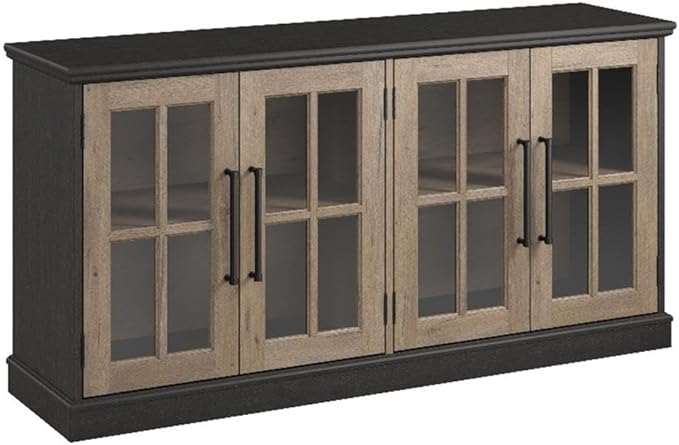 Bush Furniture Westbrook 60W TV Stand for 75 Inch TV in Vintage Black/Restored Tan Hickory | Living Room Entertainment Center with Storage