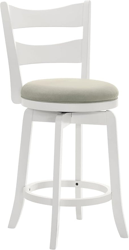 Armen Living Blair 30 in. Matte White Bar Height Rubberwood Swivel Barstool with Fog Fabric Seat - Set of 2