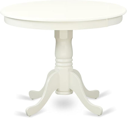 East West Furniture ANAV5-LWH-W 5 Piece Dining Room Table Set Includes a Round Kitchen Table with Pedestal and 4 Dining Chairs, 36x36 Inch, Linen White