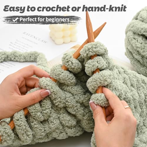 10 Pack Jumbo Chenille Yarn for Crocheting, #10 Super Bulky Baby Soft Yarn for Hand Knitting, 220 yds /70.5 oz Fluffy Chunky Knit Throw Blanket Yarn (Milky White) - color: Milky White