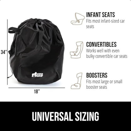 GORILLA GRIP Car Seat Travel Bag for Airplane Gate Check, Easy Carry Padded Backpack Bags Cover Carseats, Infant Baby Carriers and Toddler Booster Seats for Airport, Child Air Travels Essential, Black