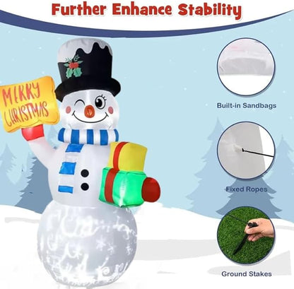 BeBecome 6ft Light-Up Inflatable Snowman Outdoor Christmas Decoration with Merry Christmas Sign, All-Weather Blow Up Yard Decor for Holiday Lawn