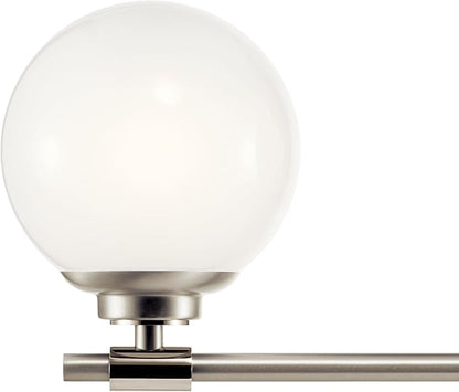 Kichler Benno 3-Light Bathroom Vanity Light Fixture, Modern LED Light with Opal Glass in Polished Nickel and Brushed Nickel, for Bathroom or Powder Room (8.75" x 24.5"), 55172PN