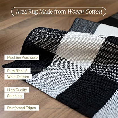 Bloom & Breeze B&B Buffalo Plaid Rug, Black and White Chekered Rug, Outdoor Runner Rug for Layering, Front Porch Rug, Buffalo Plaid Outdoor Mat, Washable Chekered Runner Rug (28" x 44")