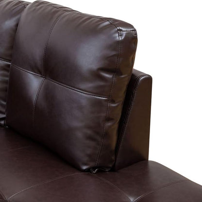 Brown L-Shaped 3-Piece Faux Leather Sofa with Storage Ottoman Set, Sectional Couch Sofa Set for Living Room, Office, Small Space