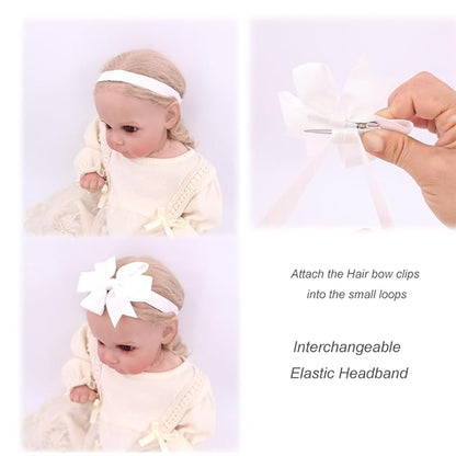 Jomila Pack of 24 Interchangeable Nylon Headbands for Newborn Toddler Baby Girls High Stretchy Add-A-Bow Elastic Head Bands (FOE White 24 pcs)