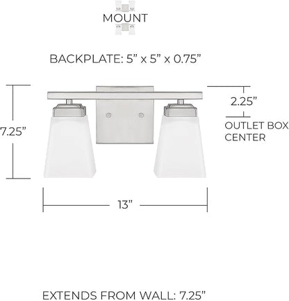 HomePlace by Capital Lighting 114421BN-334 Baxley Modern Soft White Glass Bathroom Vanity Wall Light, 2-Light 200 Total Watts, 7" H x 13" W, Brushed Nickel