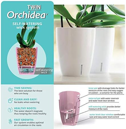 Santino 5.9 Inch ORCHIDEA Self Watering Pots for Orchids in Blue (Set of 3) - Decorative Wicking Planter with w/Great Aerification, Drainage and Water Level Indicator